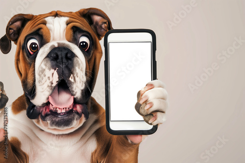Caricature photo of a Bulldog with surprised gesture