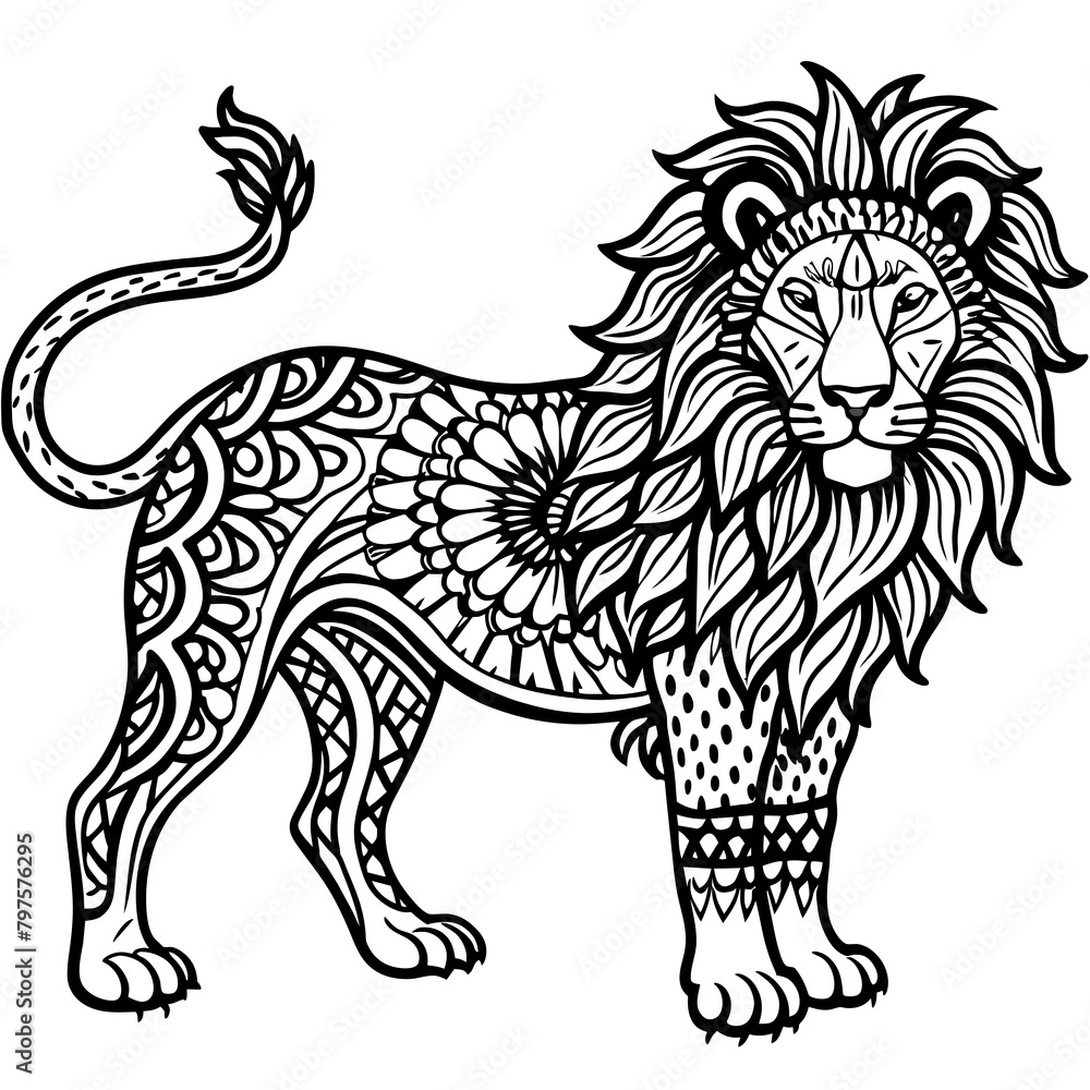 Obraz premium mandala animal - lion mandala coloring pages for kids and adults
