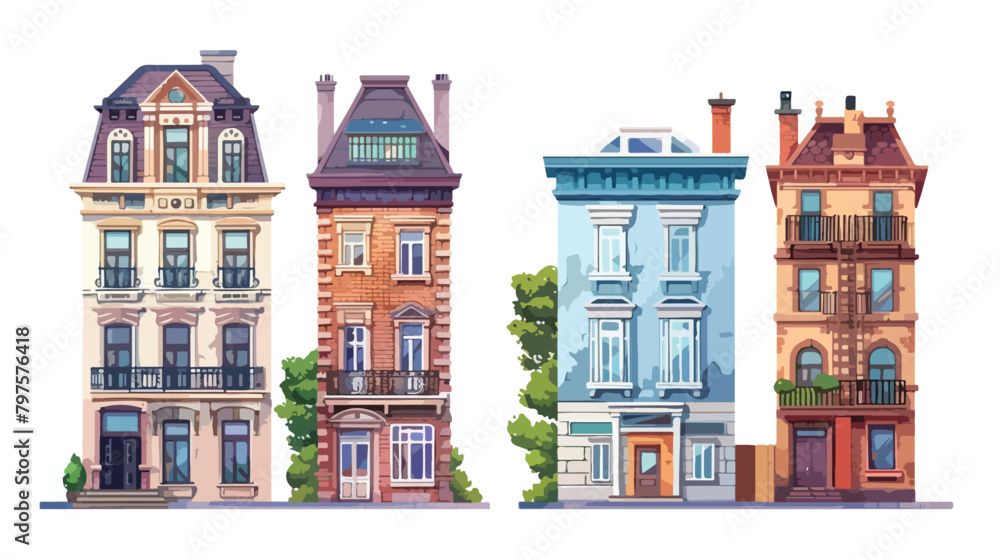 Set of 4 different residential houses - urban archite