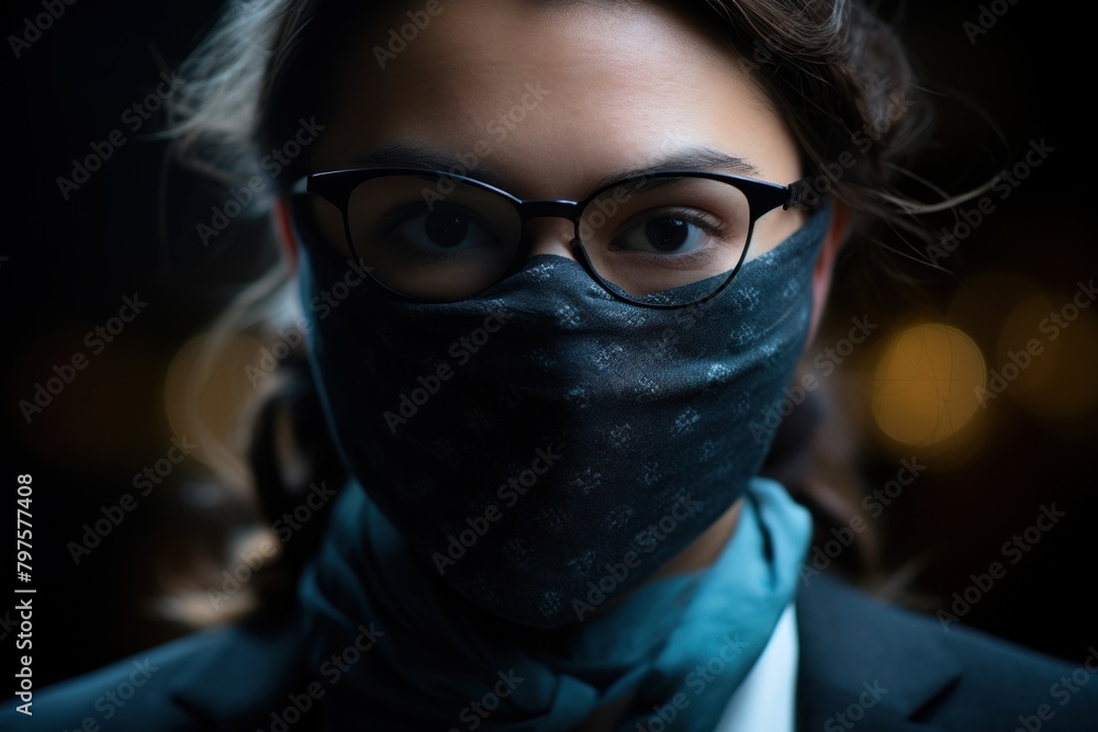 a woman wearing glasses and a face mask