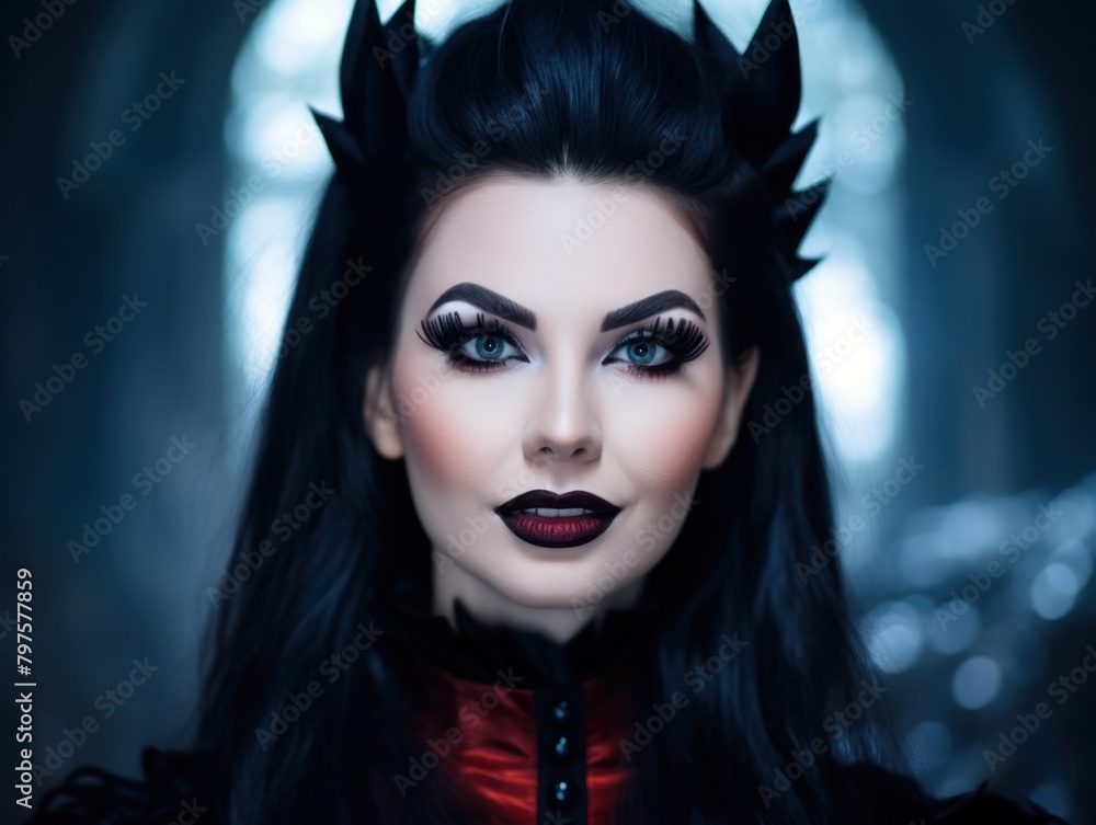 a woman with black hair and black makeup