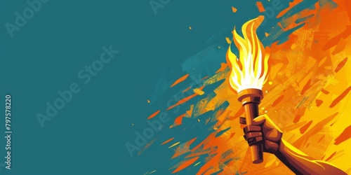  ilustration of hand holding the olympic torch, copy space photo