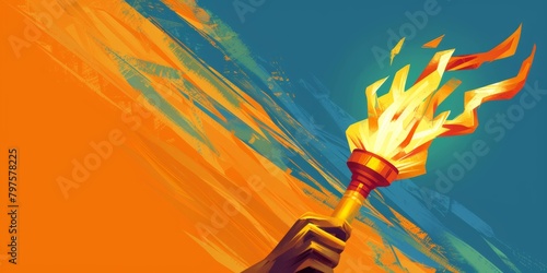  ilustration of hand holding the olympic torch, copy space