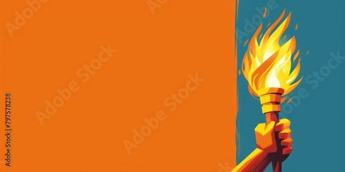  ilustration of hand holding the olympic torch, copy space