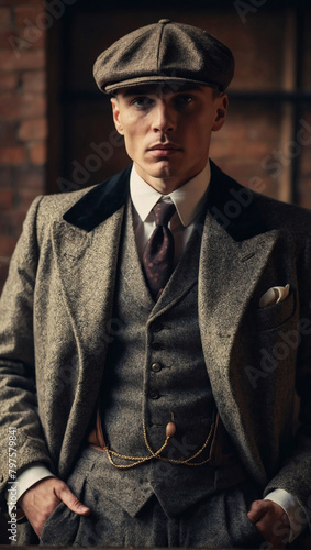 Retro-dressed man, Peaky Blinders style.