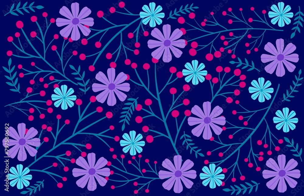 Fototapeta premium Spring botanical blooming hand drawn flowers illustration design for fashion, fabric, textile, wallpaper, banner, cover, print, poster, web , wrapping and greeting and invitation card