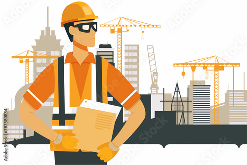 Document Writer, Analysis, Clean Vector Graphic, Construction RFP AI Assistant, Conversational AI, Construction management leaders, commitment to excellence, community engagement.
