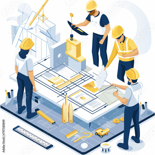 Document Writer, Analysis, Clean Vector Graphic, Construction RFP AI Assistant, Conversational AI, Construction management leaders, commitment to excellence, community engagement.