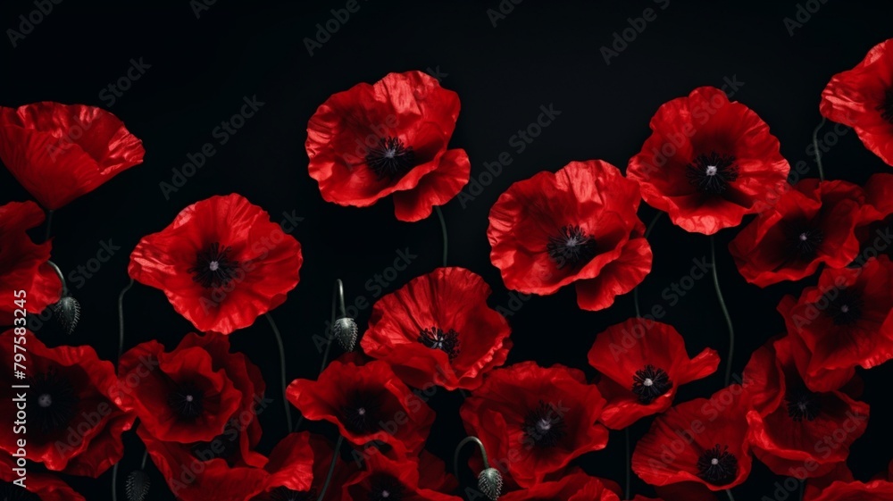 red poppy flowers on black background. generative ai red poppy flowers on black background. generative ai