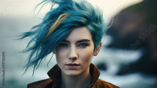 a woman with blue hair photo