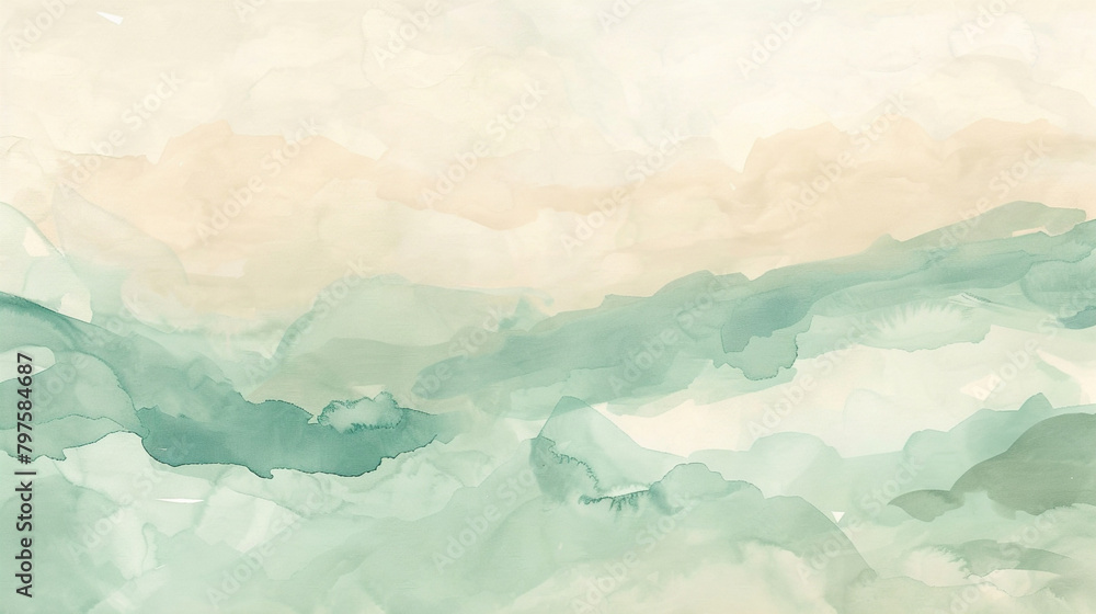 Contemporary gouache wallpaper in seafoam and beige for a relaxing environment.