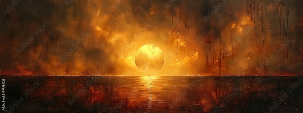 a painting of a fire coming out of a hole in the ground