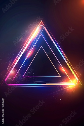 Vibrant Neon Triangles Forming a Multicolored Pyramid Against a Starry Background