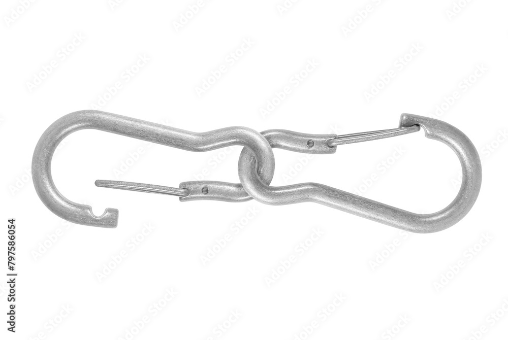 Opening and closing carabiner for mountaineering isolated Opening and closing carabiner for mountaineering isolated