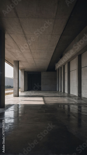 Serene concrete area filled with natural light pouring down from above.