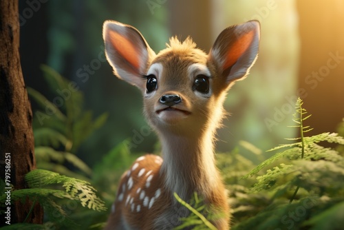 a baby deer in the woods