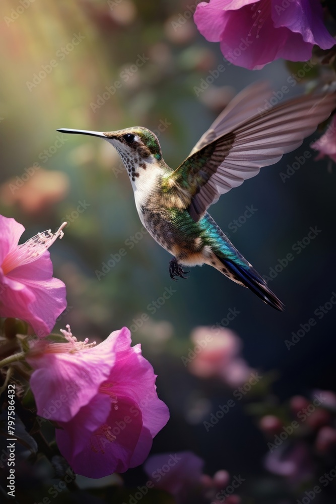 Fototapeta premium Hummingbird flower geranium blossom.