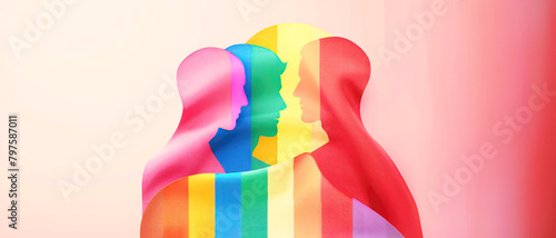 Abstract colorful rainbow illustration group people united of LGBTQ background, for lgbtq+ celebrations in Gay pride month, June, around the world, against homosexual discrimination symbol concept