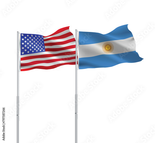 American and Argentinian flags together.USA,Argentina flags on pole