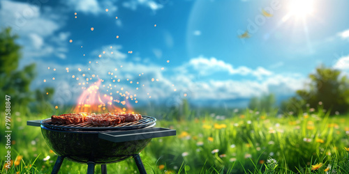 Grill im schöner Himmlischer Panorama und Wolken im Sommer, ai generativ