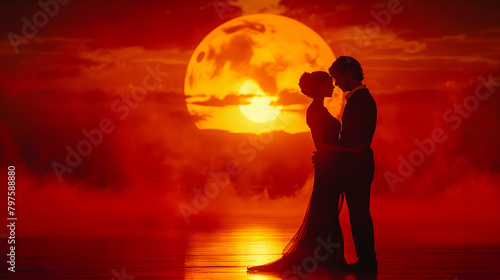 7. Passionate Paso Doble: Against the backdrop of a fiery sunset, a dynamic couple commands the dance floor with their powerful paso doble. Their bold movements and intense gazes c photo