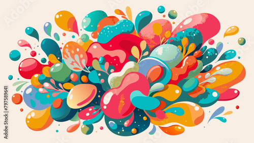 Explosion of Colorful Abstract Shapes and Dots. Vibrant and playful vector illustration perfect for dynamic designs and creative visuals with copy space