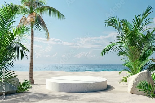 Tropical product placement podium stage with summer beach palm tree vibe © Mari