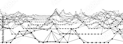 Technology background. Abstract gradient dynamic wave of lines and particles. Network of bright points and lines. Big data. Digital background. Vector