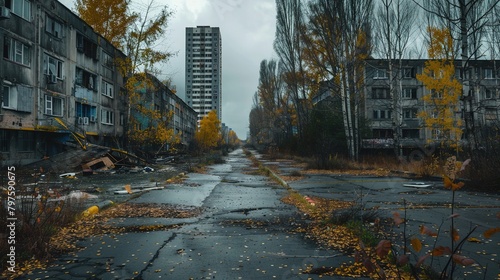 Abandoned city in Chernobyl, lost empty buildings.