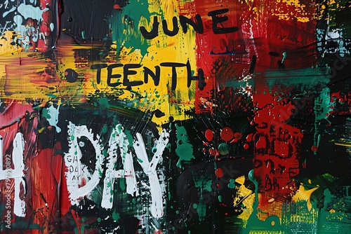 words "JUNE TEENTH DAY" on red yellow green black paint