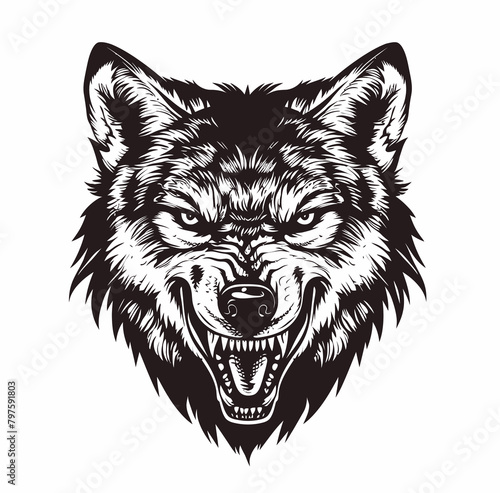 a wolf's head with an open mouth