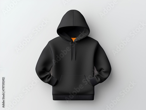 black hoddie mockup on white clean background, 3d render 4k, 8k, clean, hd, realistic