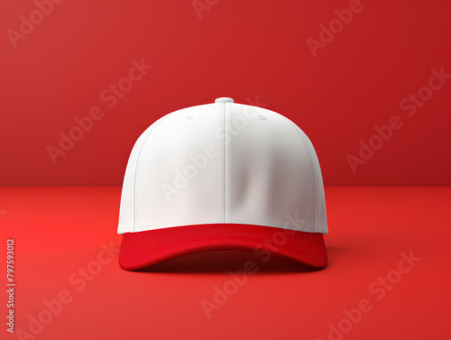 Obraz na płótnie White cap mockup on red clean background, 3d render