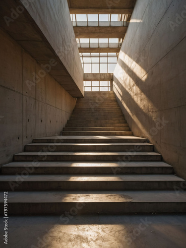 Sun-kissed concrete expanse, brightened by the sunlight streaming in.