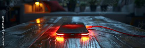  Phone with a low power battery ,
Smartphone with fire on the screen in the rain 3d rendering
