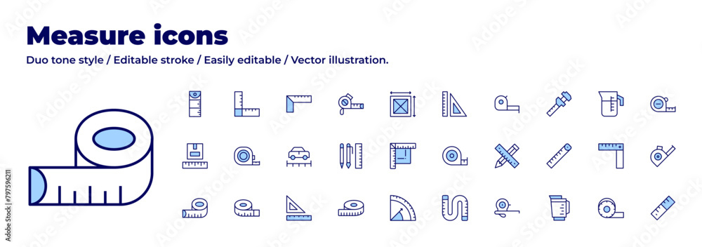 Vecteur Stock Measure icons collection. Duo tone style. Editable stroke ...