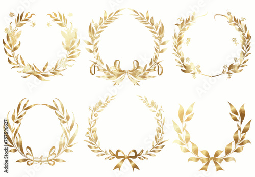 a set of golden laurel wreaths