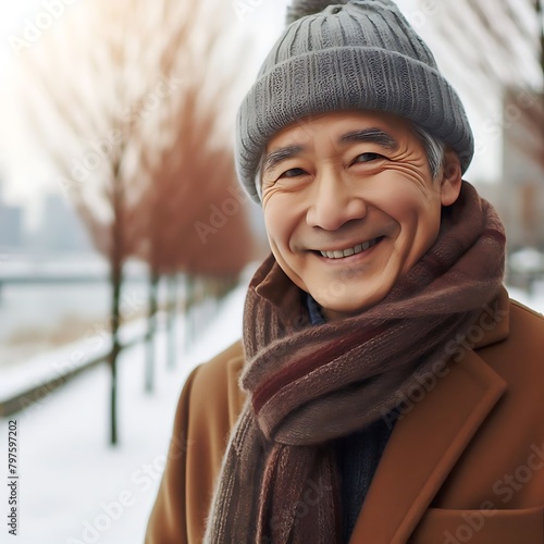 senior citizen with winter cothes photo