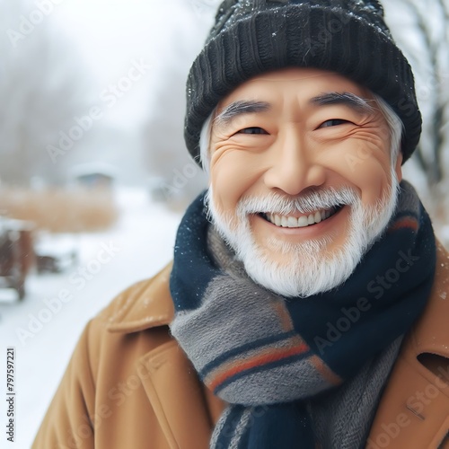 senior citizen with winter cothes photo