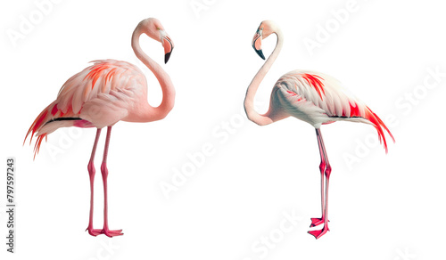 Set of flamingos isolated on a white background.