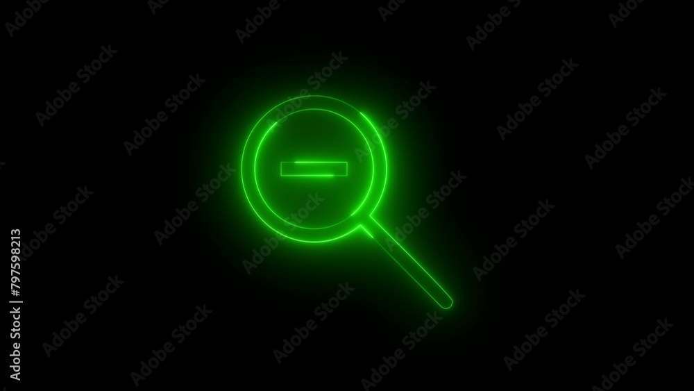 Neon glowing green color zoom out icon on black background animation Neon glowing green color zoom out icon on black background animation