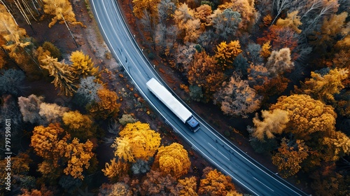A truck traveling on a winding road