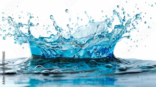 Clean blue water splash isolated on white background