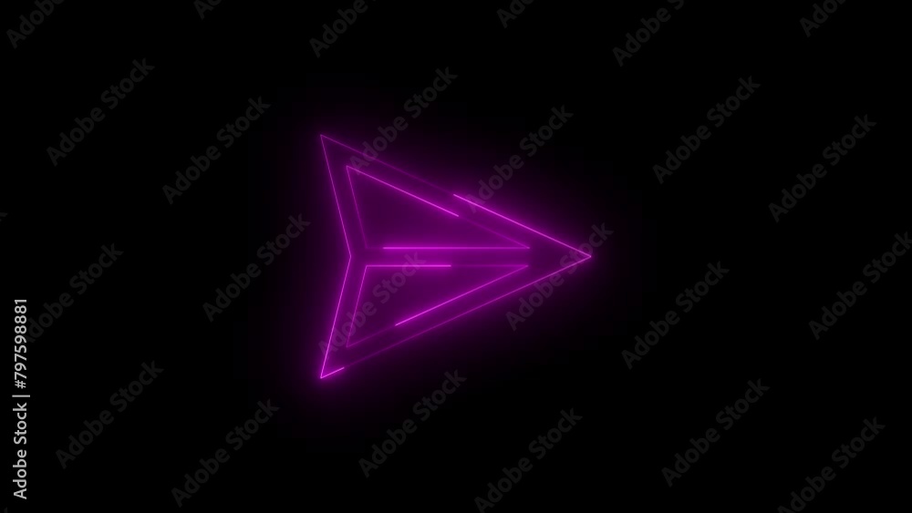 Neon glowing pink color send arrow icon on black background animation Neon glowing pink color send arrow icon on black background animation