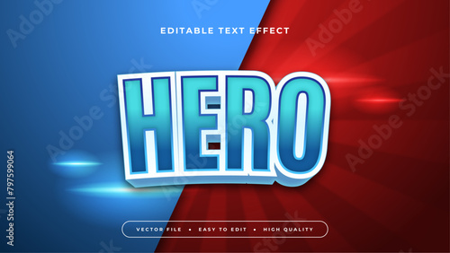 White red and blue hero 3d editable text effect - font style