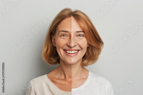 Visual effectiveness in aging discussions introduces anti-wrinkle treatments, emphasizing aging skincare regimens and facial symmetry effects. photo