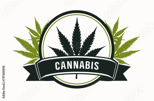 a cannabis logo with a ribbon around it