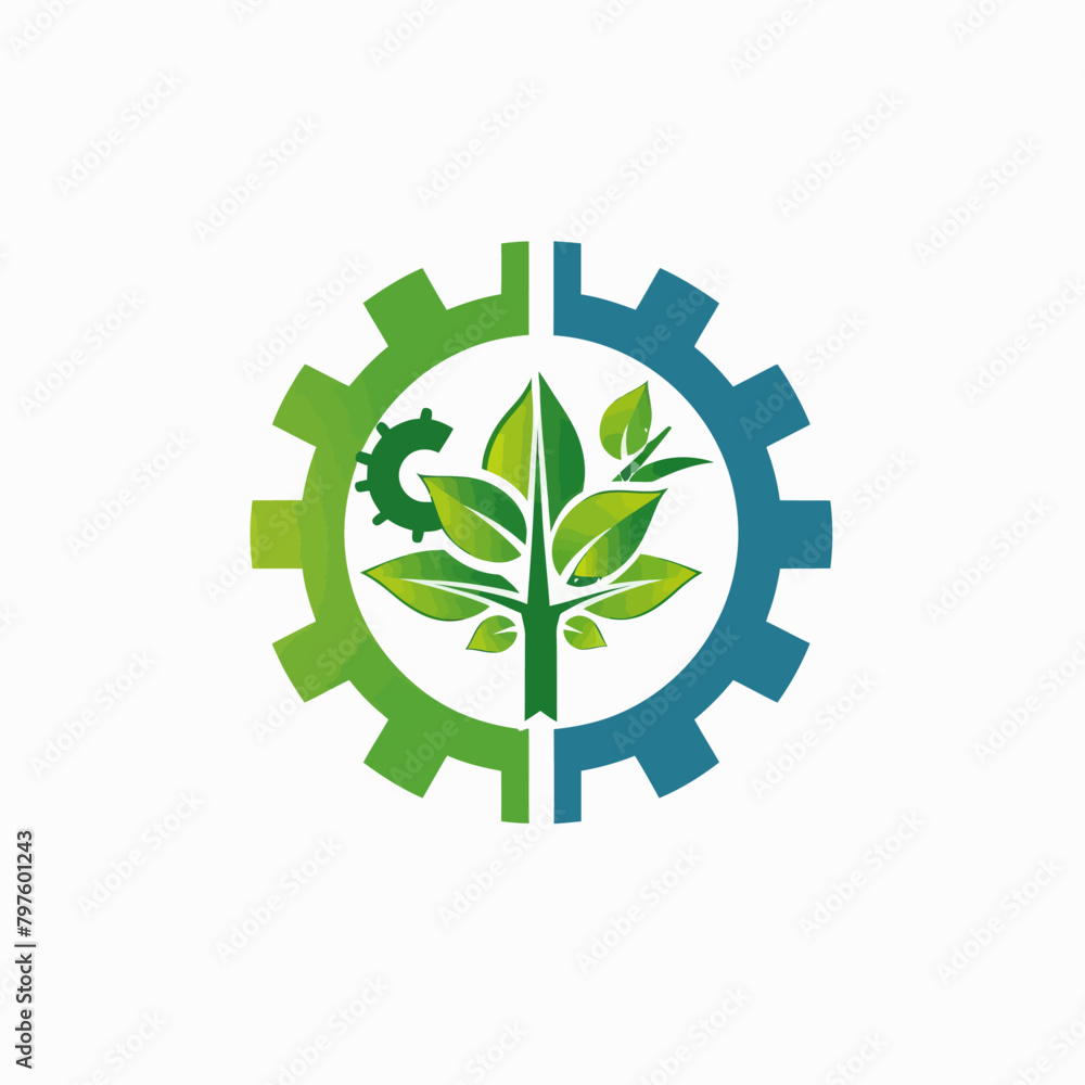a green plant inside a gear wheel logo a green plant inside a gear wheel logo