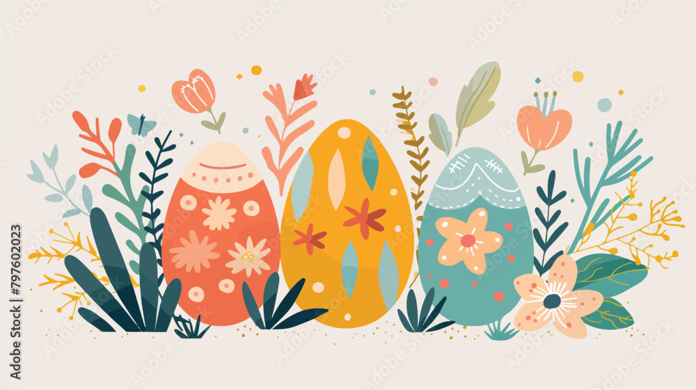 Spring easter pattern with cute elements - decorated