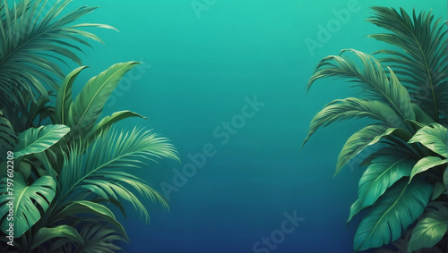 Tropical gradient background with lush green and turquoise blue.